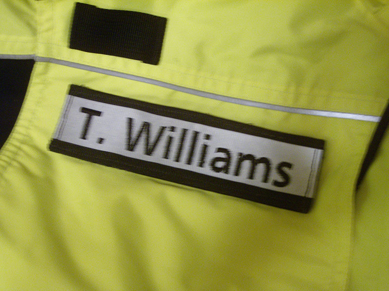 If you need a name panel for the receiving Velcro on a jacket or bike shirt, one can be hand-crafted to your specifications. Threadbearer can also order blank patches and attach hook Velcro once embroidery is complete.